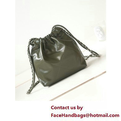 Chanel Shiny Calfskin  &  Silver-Tone Metal CHANEL 22 Mini Handbag AS3980 Dark Green